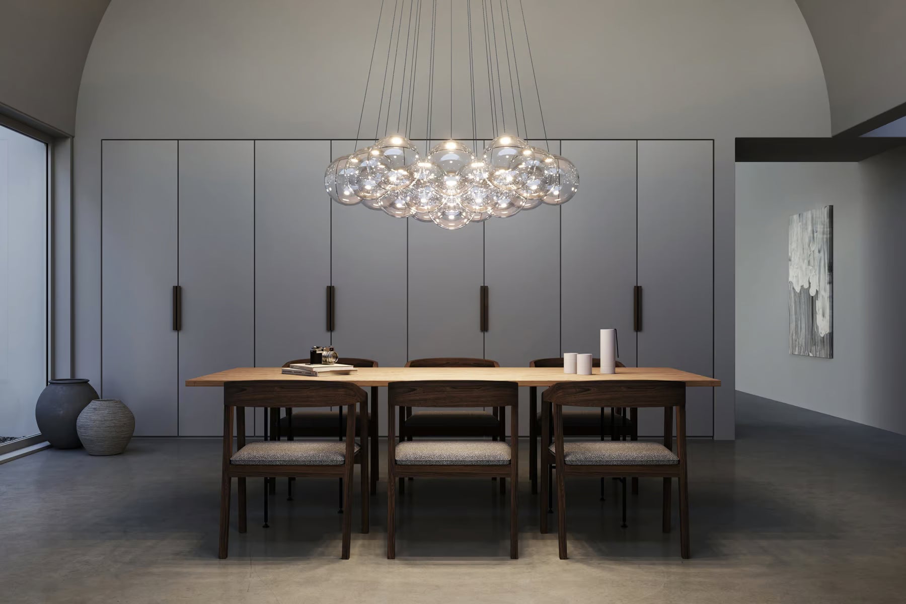 Contemporary Lodes Random Cloud LED suspension light with decorative blown glass shades