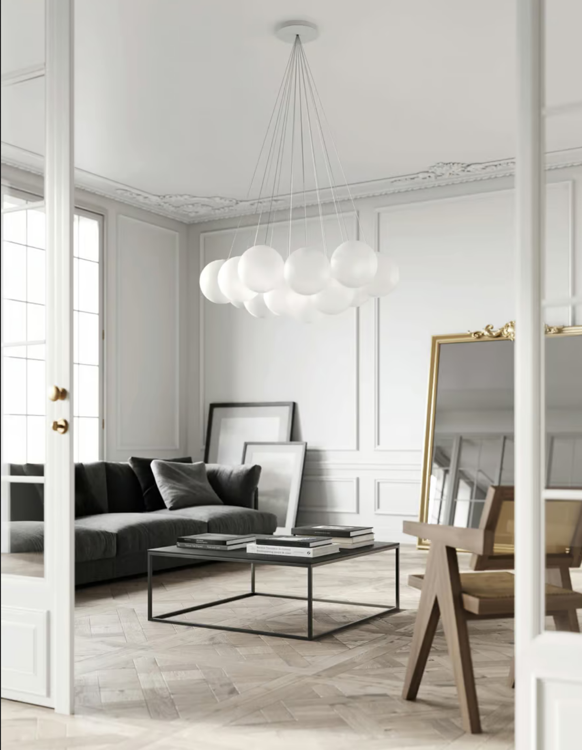 Modern Lodes Random Cloud LED chandelier with seven decorative glass globes made in Italy