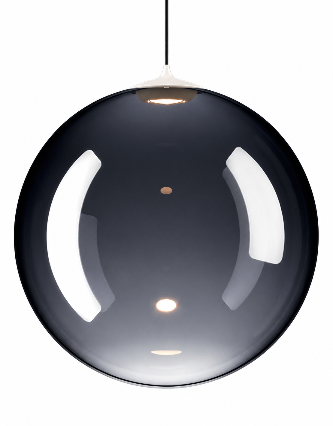Clear blown glossy smoke blown glass Lodes Random Solo LED pendant by Chia-Ying Lee 
