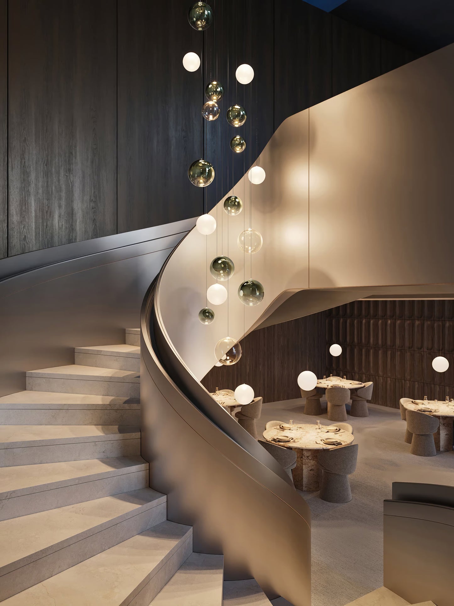 Lodes Random Solo modern glass globe pendant light with integrated LED for hospitality use