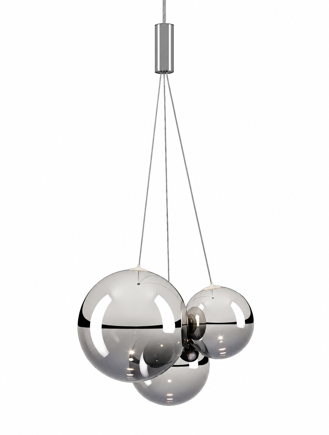 Lodes Random suspension light with polished chrome glass spheres