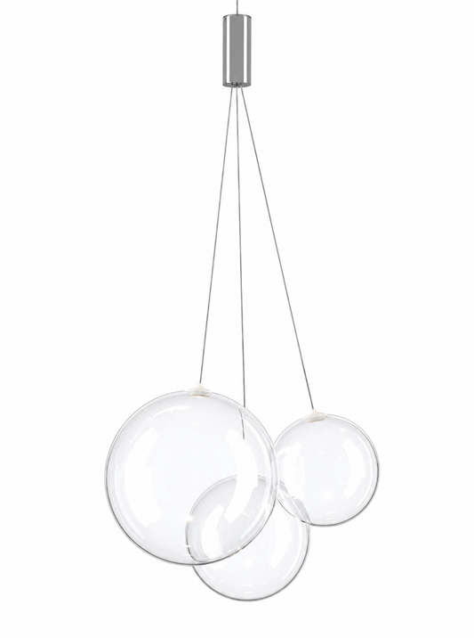 Decorative three-globe clear glass pendant for dining room lighting