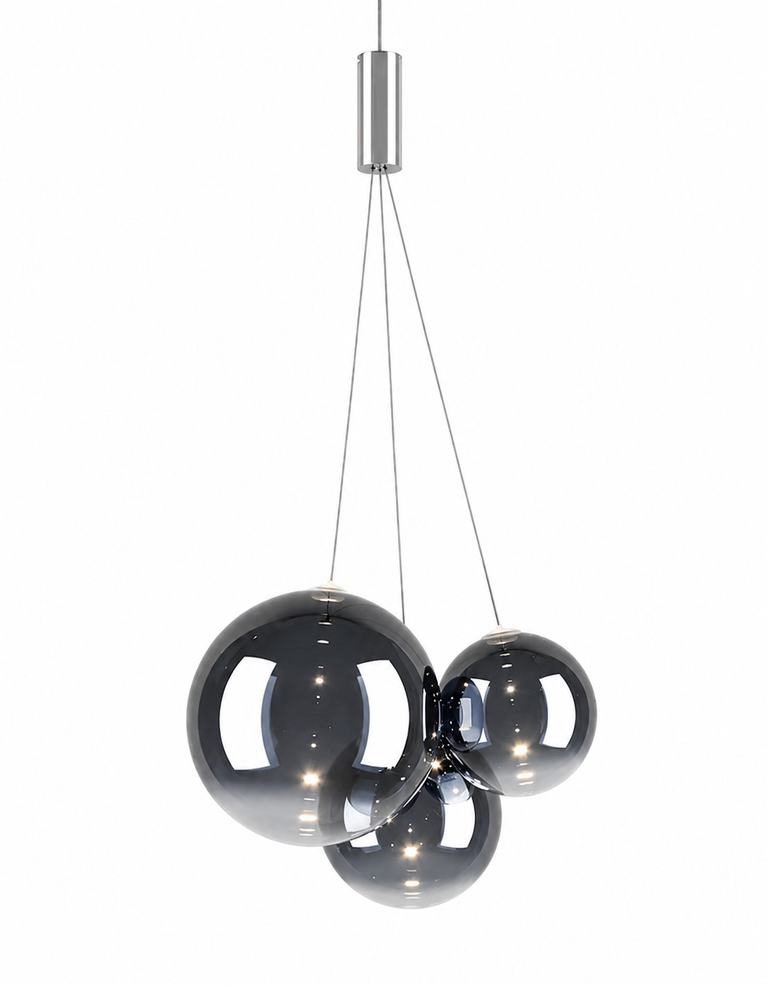 Lodes Random 3-light hanging light with glossy smoke blown glass shades