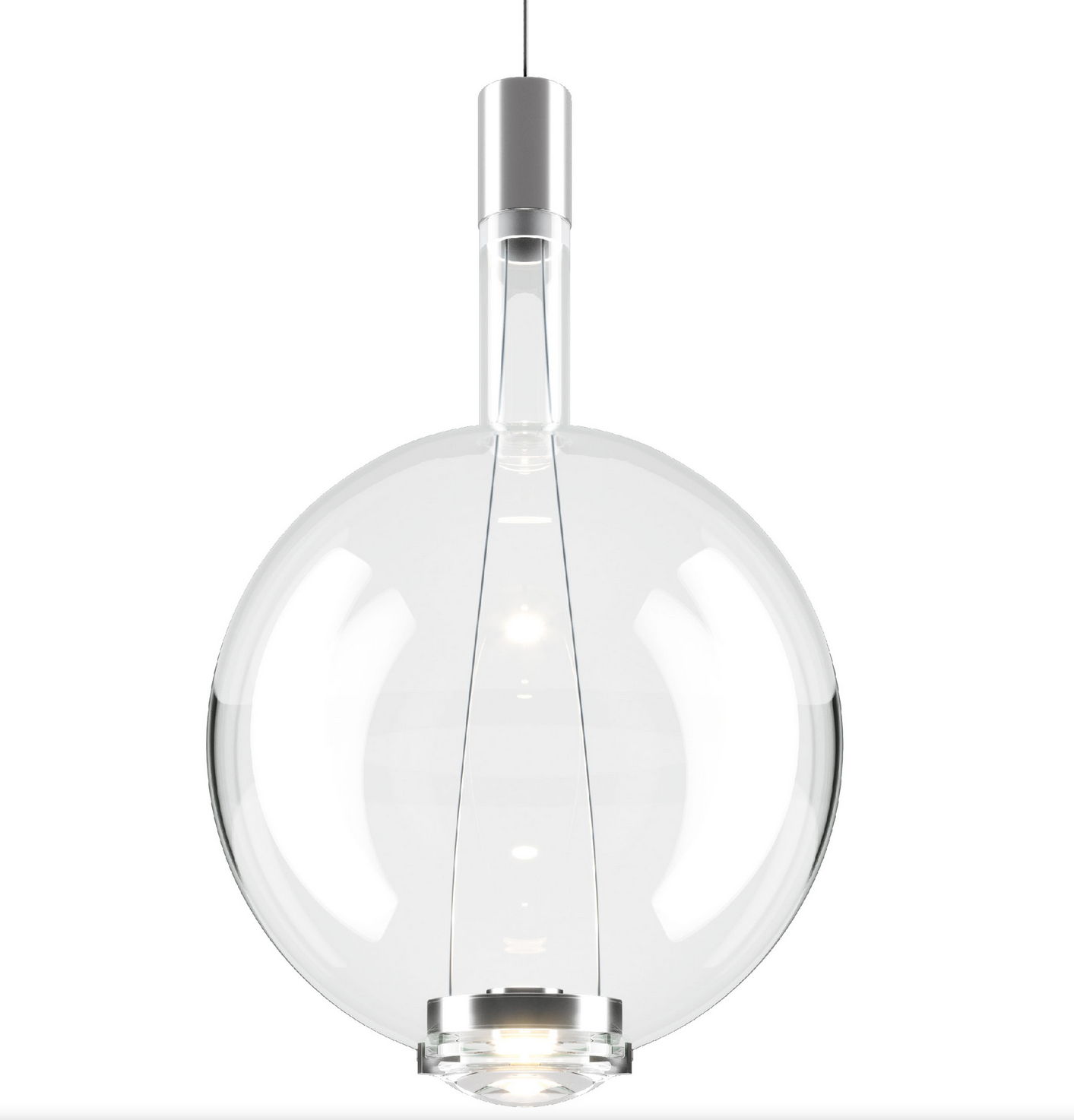 Clear hand-blown glass globe pendant light by Lodes for dining rooms, kitchens, and living spaces