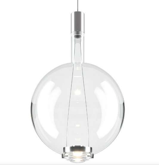 Clear hand-blown glass globe pendant light by Lodes for dining rooms, kitchens, and living spaces