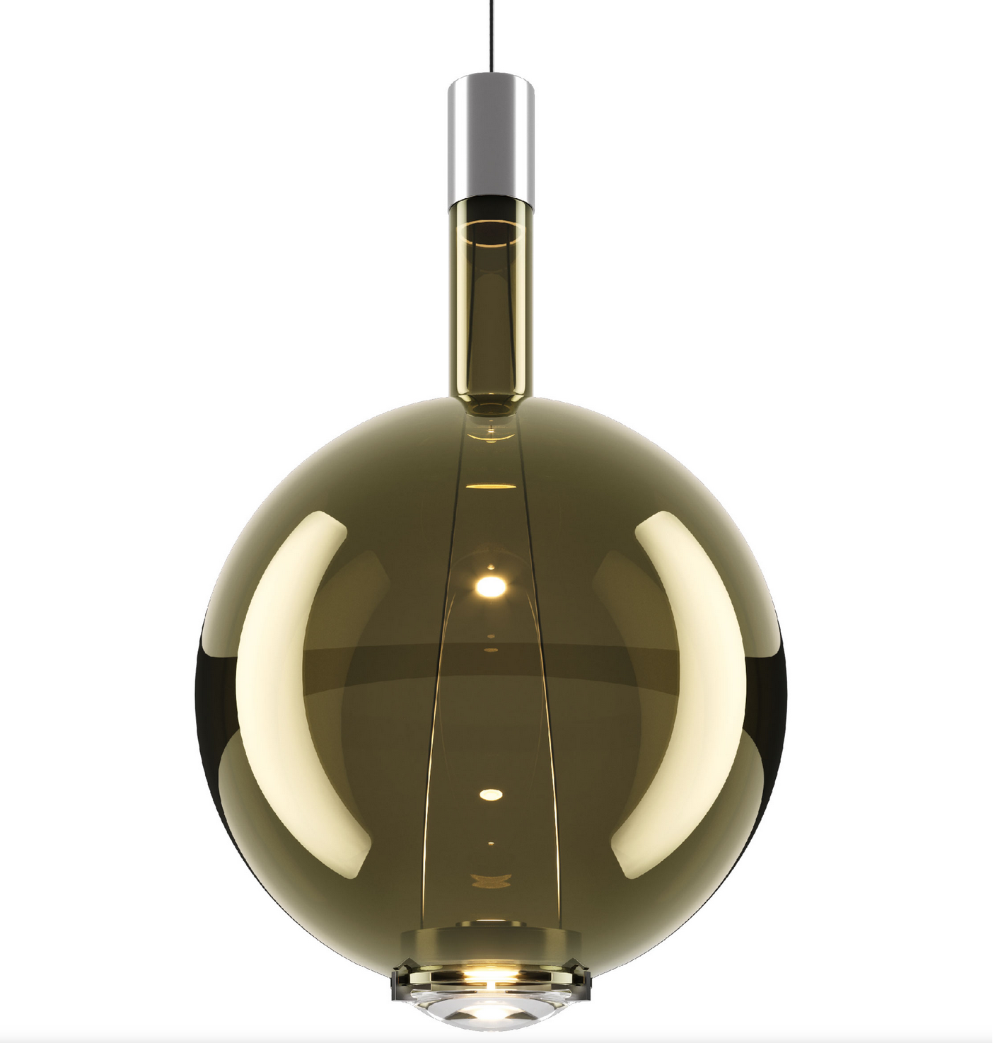 Lodes Sky-Fall Round Golden Sage hand-blown glass globe LED pendant light with chrome finish