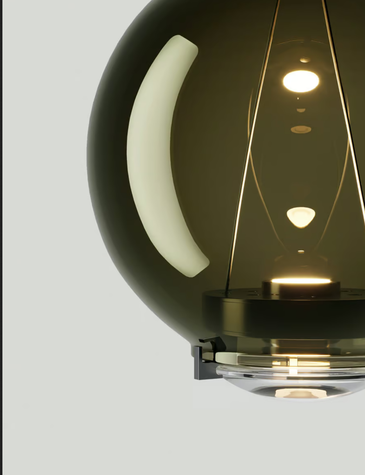 Modern glass globe LED pendant light installed above a kitchen island