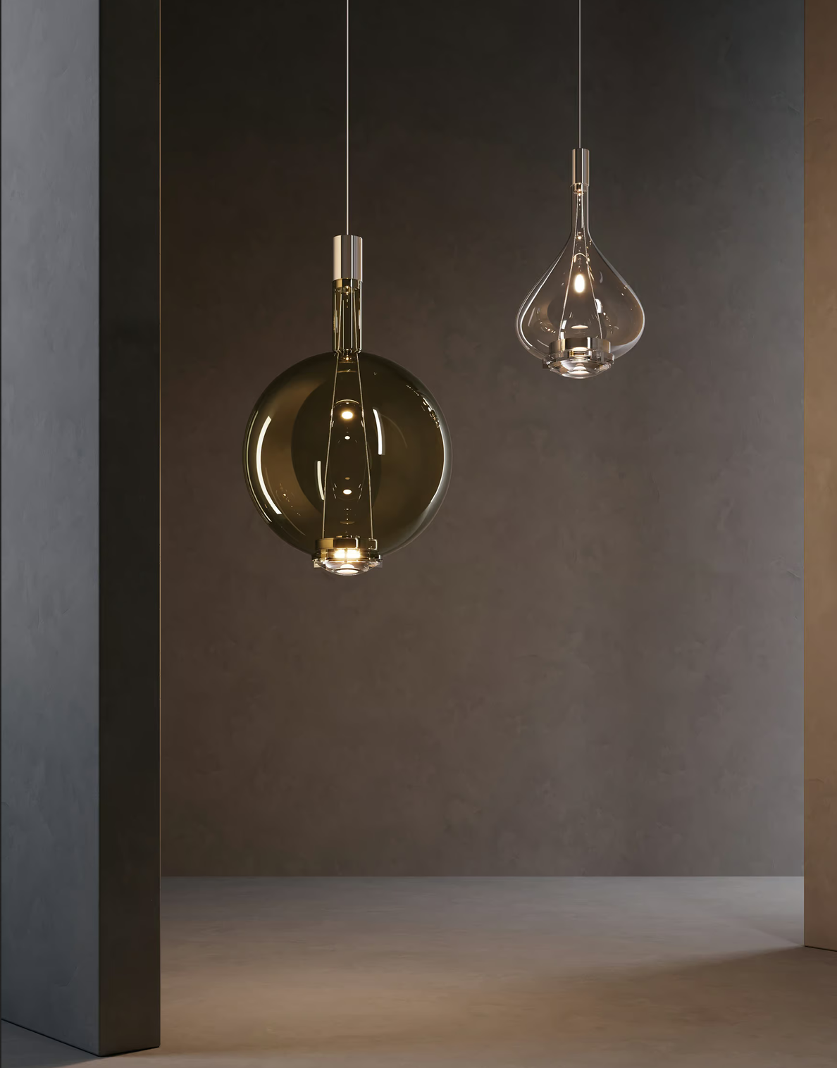 Elegant hand-blown Italian glass pendant light with warm LED illumination
