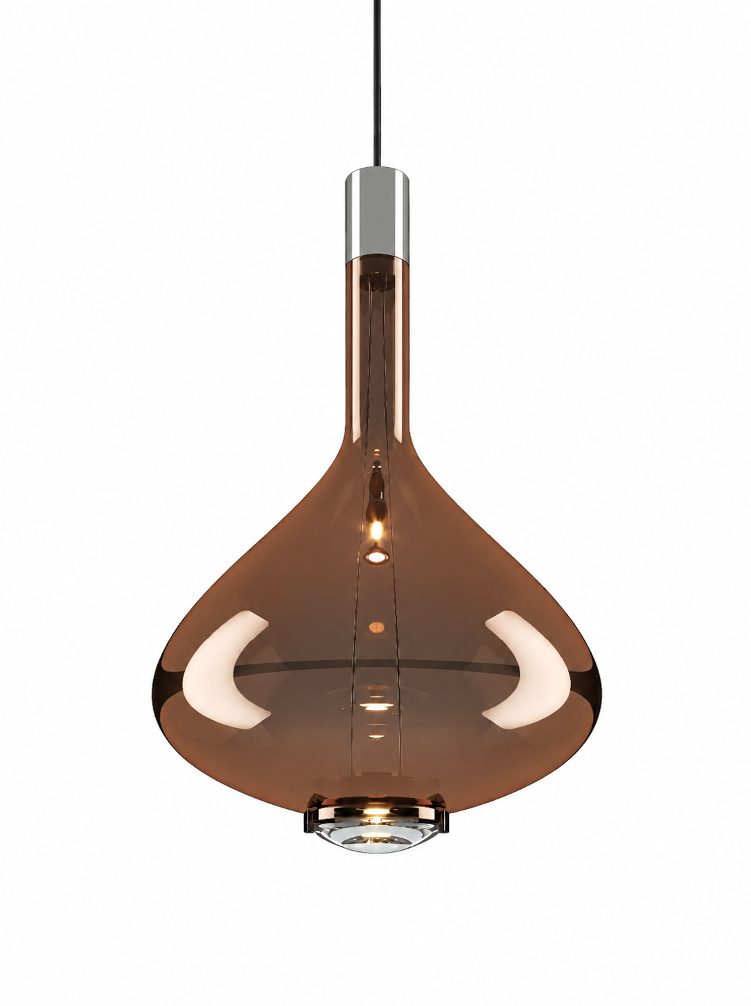 Lodes Sky-Fall glossy bronze glass suspension light with warm LED illumination