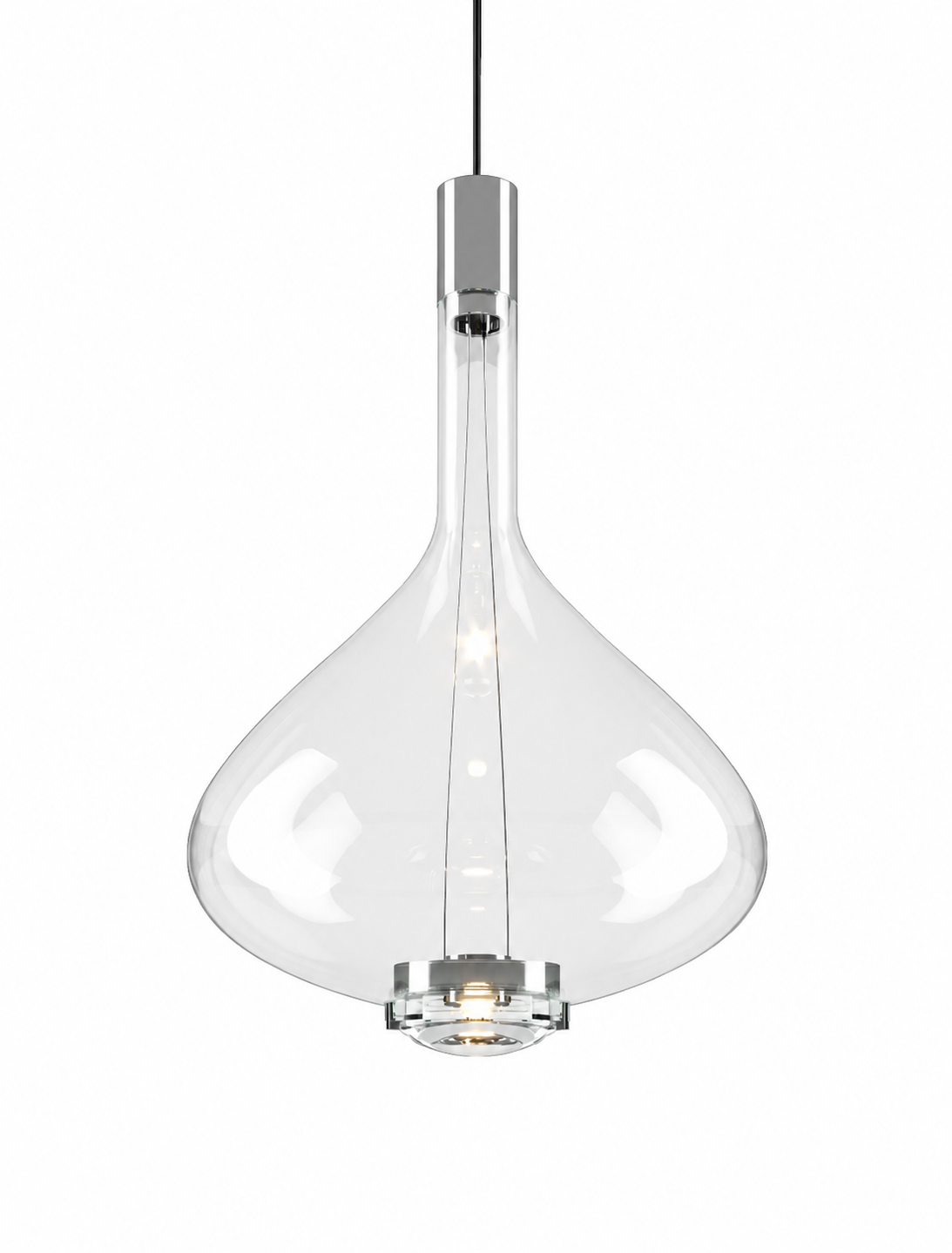 Modern Lodes Sky-Fall crystal glass pendant light suspended above a dining table
