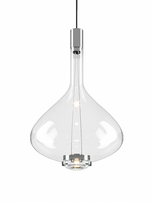 Modern Lodes Sky-Fall crystal glass pendant light suspended above a dining table