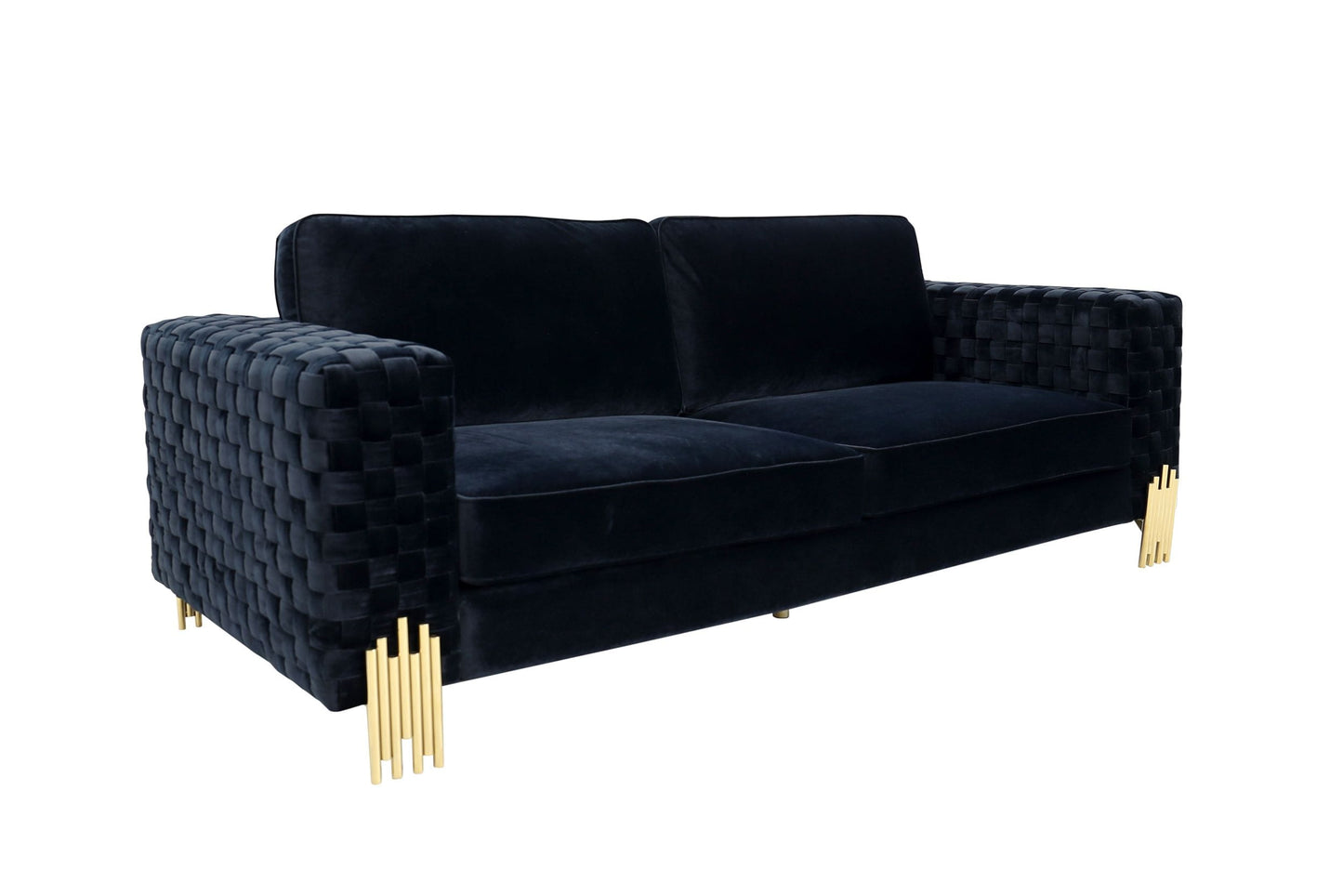 Divani Casa Lori Modern Velvet Glam Black and Gold Sofa