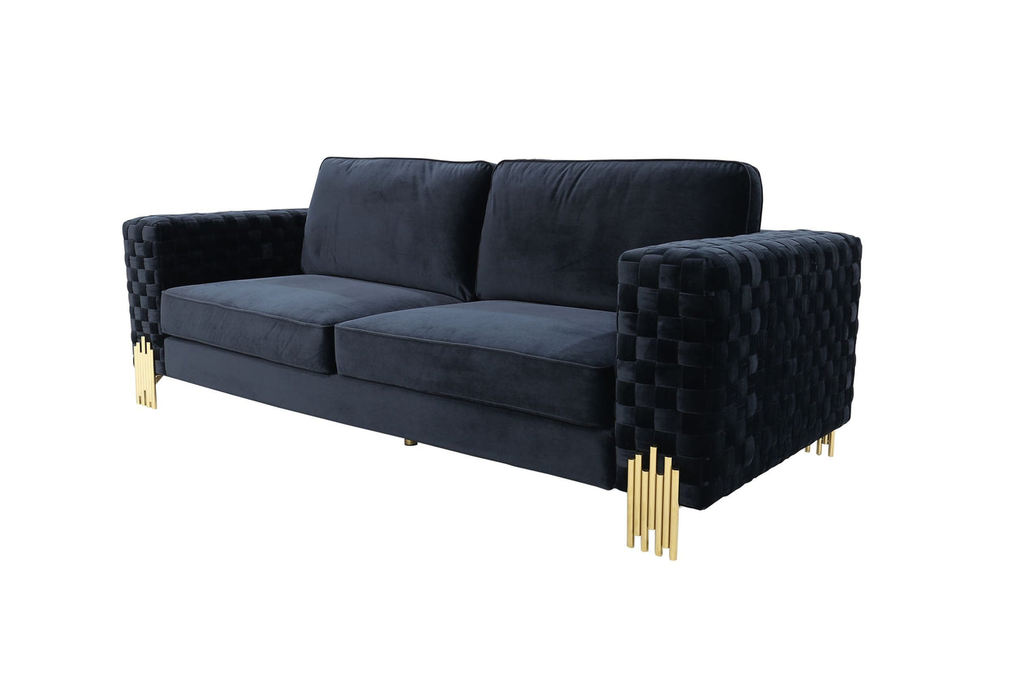 Divani Casa Lori Modern Velvet Glam Black and Gold Sofa