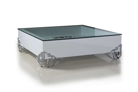 LS538 Emma Modern White Coffee Table with Glass Top