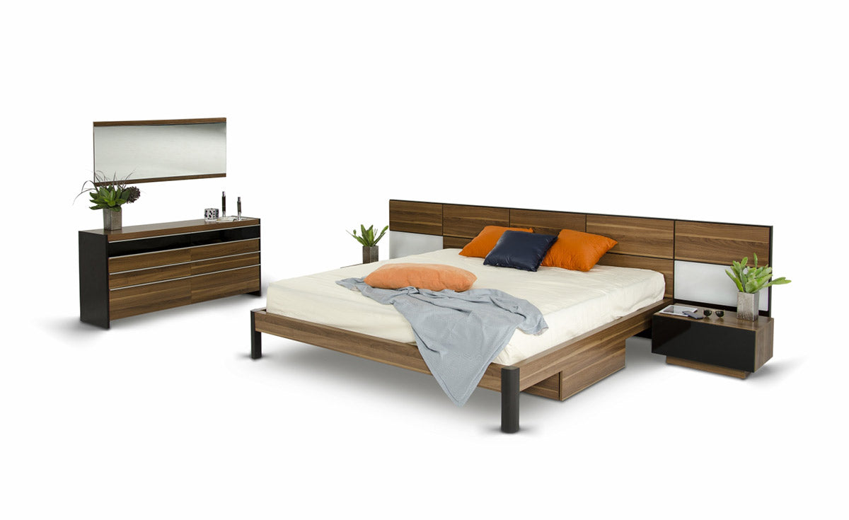 Rondo Mid-Century Platform Bed with Nightstands Storage And Lights