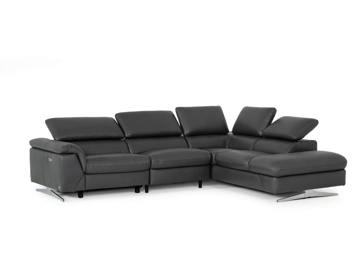 Divani Casa Maine Modern Dark Grey Eco-Leather Right Facing Sectional Sofa with Recliner