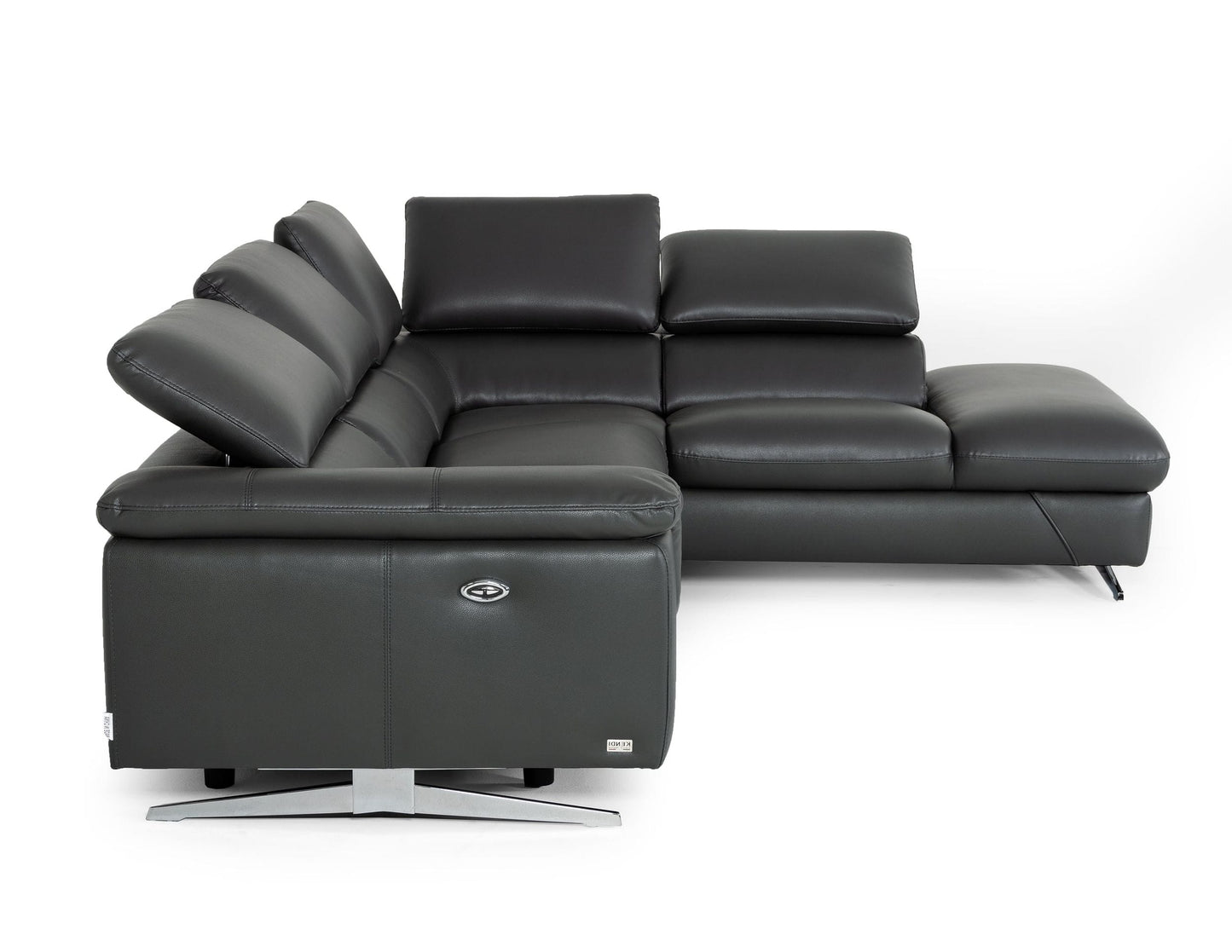 Divani Casa Maine Modern Dark Grey Eco-Leather Right Facing Sectional Sofa with Recliner