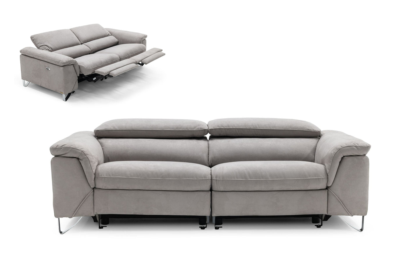 Divani Casa Maine Modern Light Grey Fabric Sofa with Electric Recliners