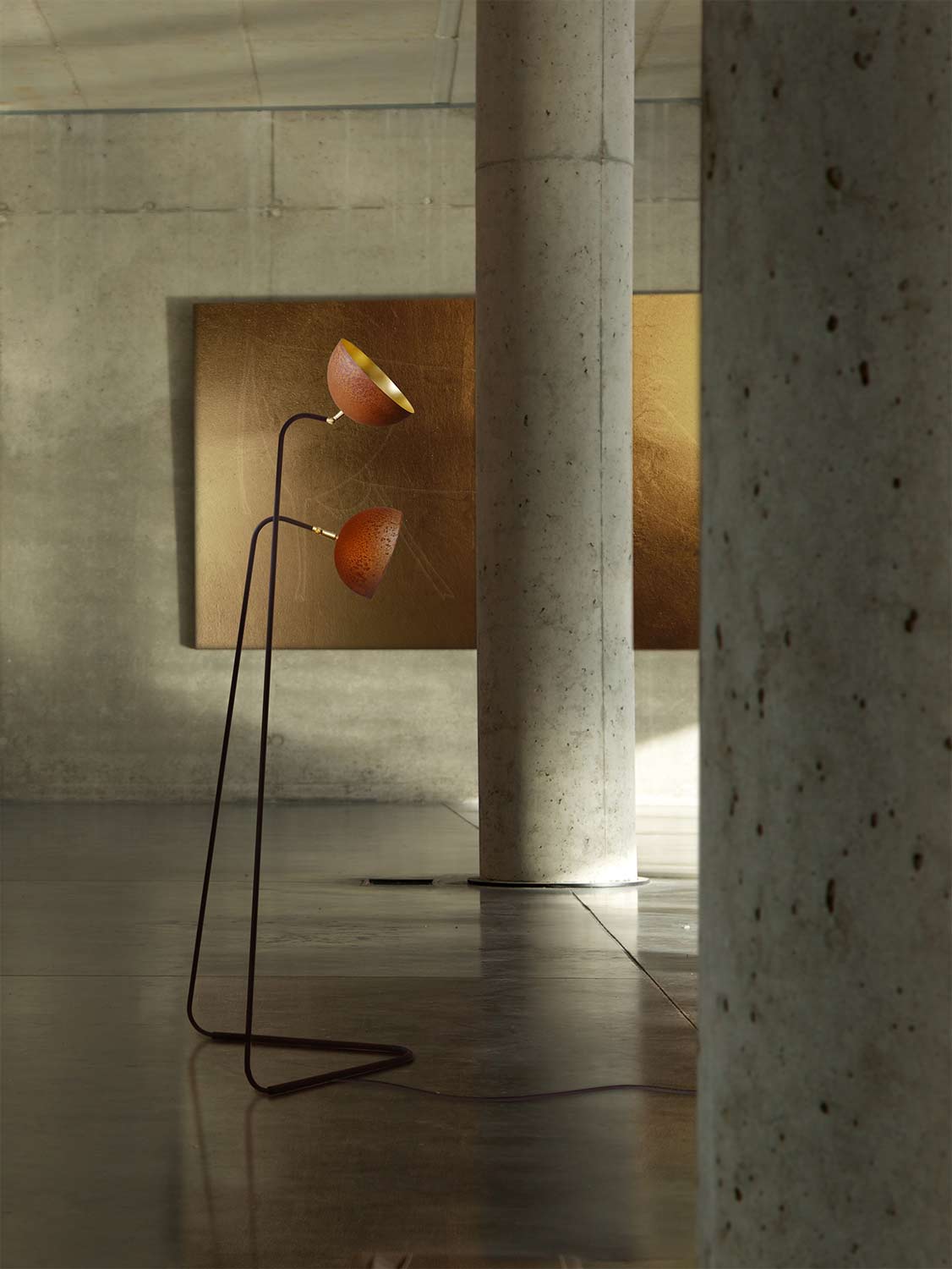 Mammalampa The Queen double floor lamp in Rust and Gold – styled in a room (3)