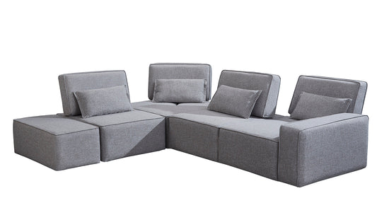 Divani Casa Chapel Modern Light Grey Fabric Sectional Sofa and Ottoman