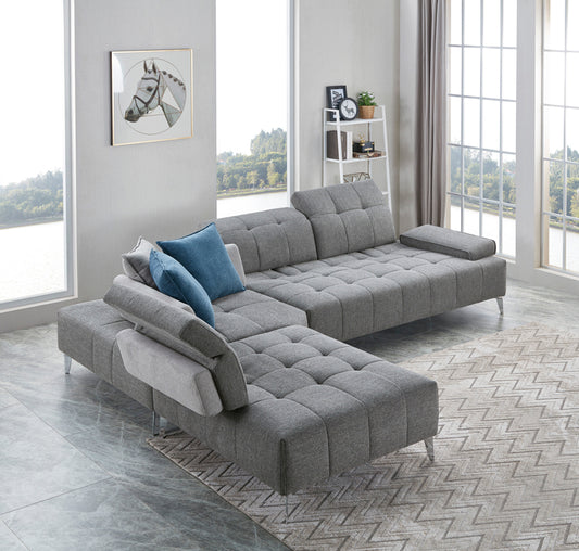 Divani Casa Nash Modern Grey Fabric Sectional Sofa Adjustable Backrest