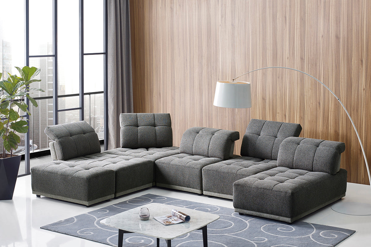 Divani Casa Ekron Modern Grey Fabric Modular Sectional Sofa