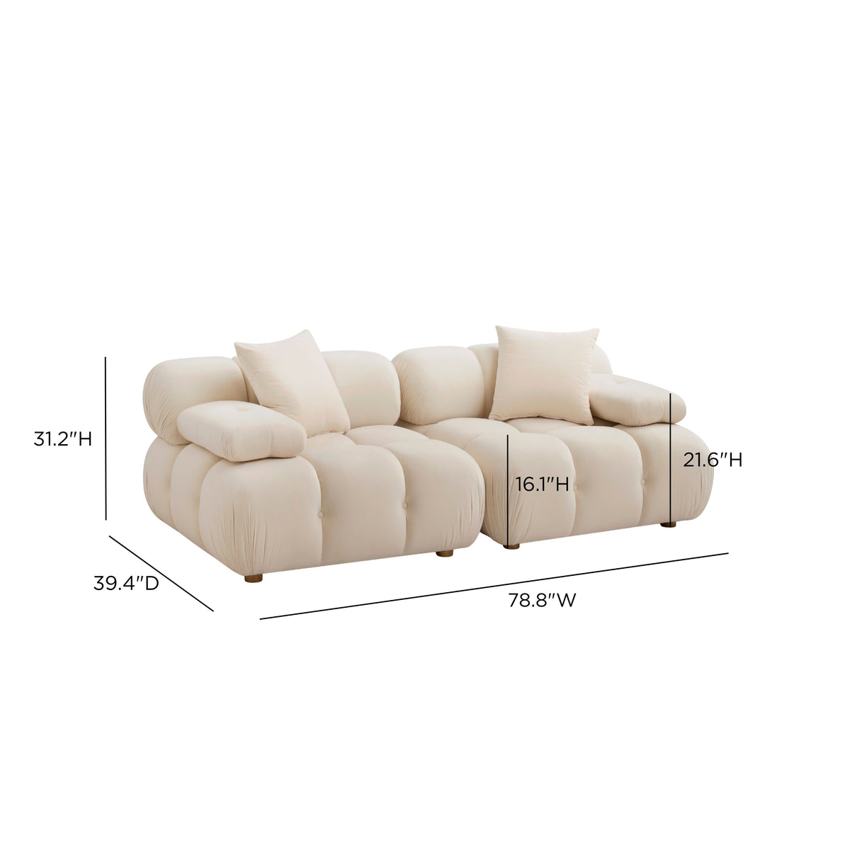Calliope 79" Cream Performance Velvet Modular Loveseat by TOV Furniture – photo 6 of 6