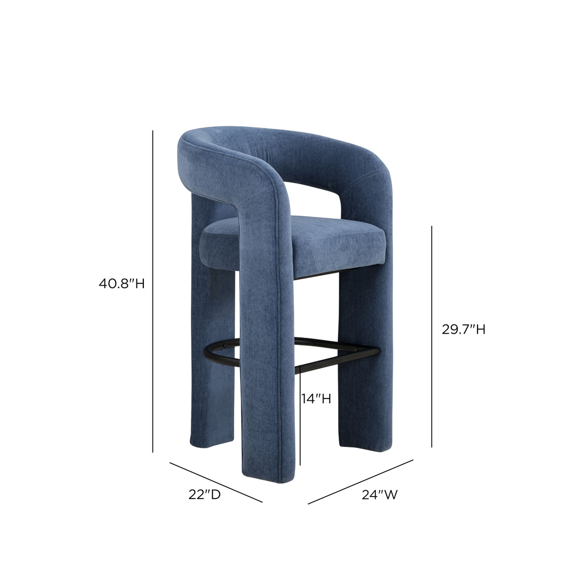 Malone Denim Blue Performance Chenille Bar Stool by TOV Furniture – photo 6 of 6