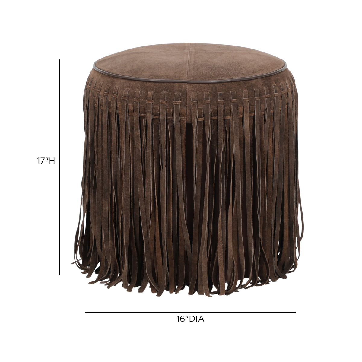 Daphne Round Chocolate Brown Suede Fringe Ottoman by TOV Furniture – photo 5 of 5