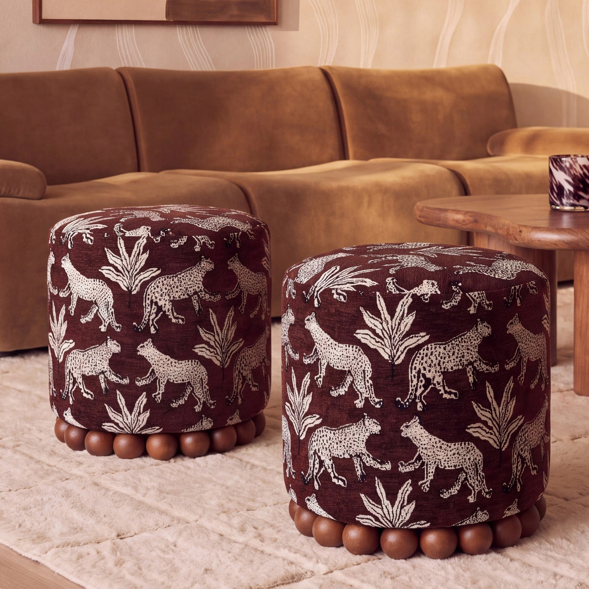 Dex Brown Leopard Jacquard Ottoman by TOV Furniture – photo 2 of 8
