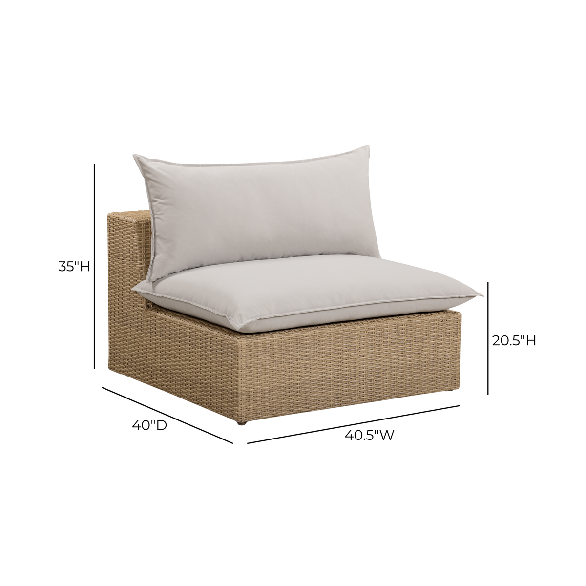 Cali Light Gray Performance Fabric & Brown Wicker Outdoor Armless Chair by TOV Furniture – photo 5 of 5