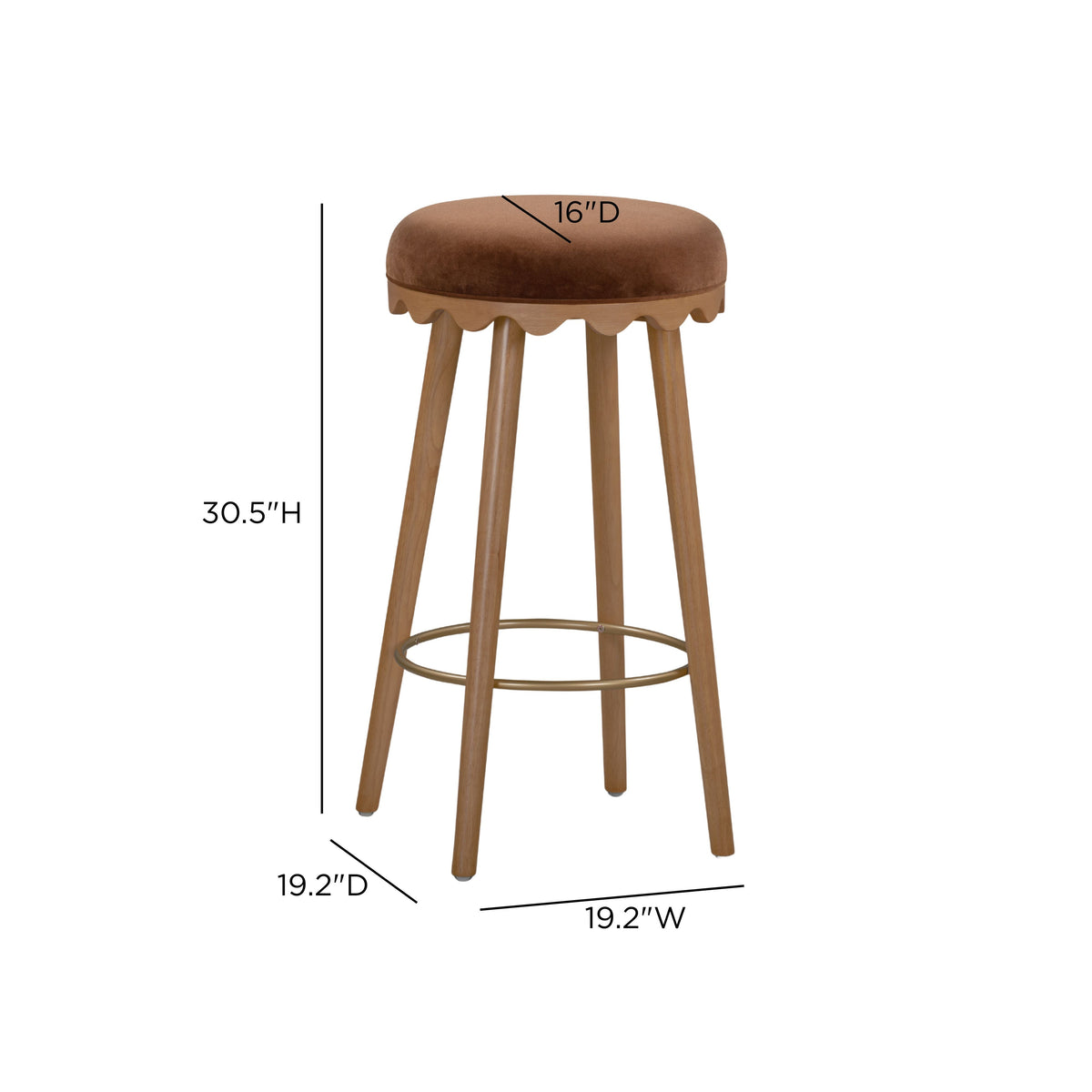 Oodle Bronze Performance Vegan Mohair Light Walnut Bar Stool by TOV Furniture – photo 6 of 6
