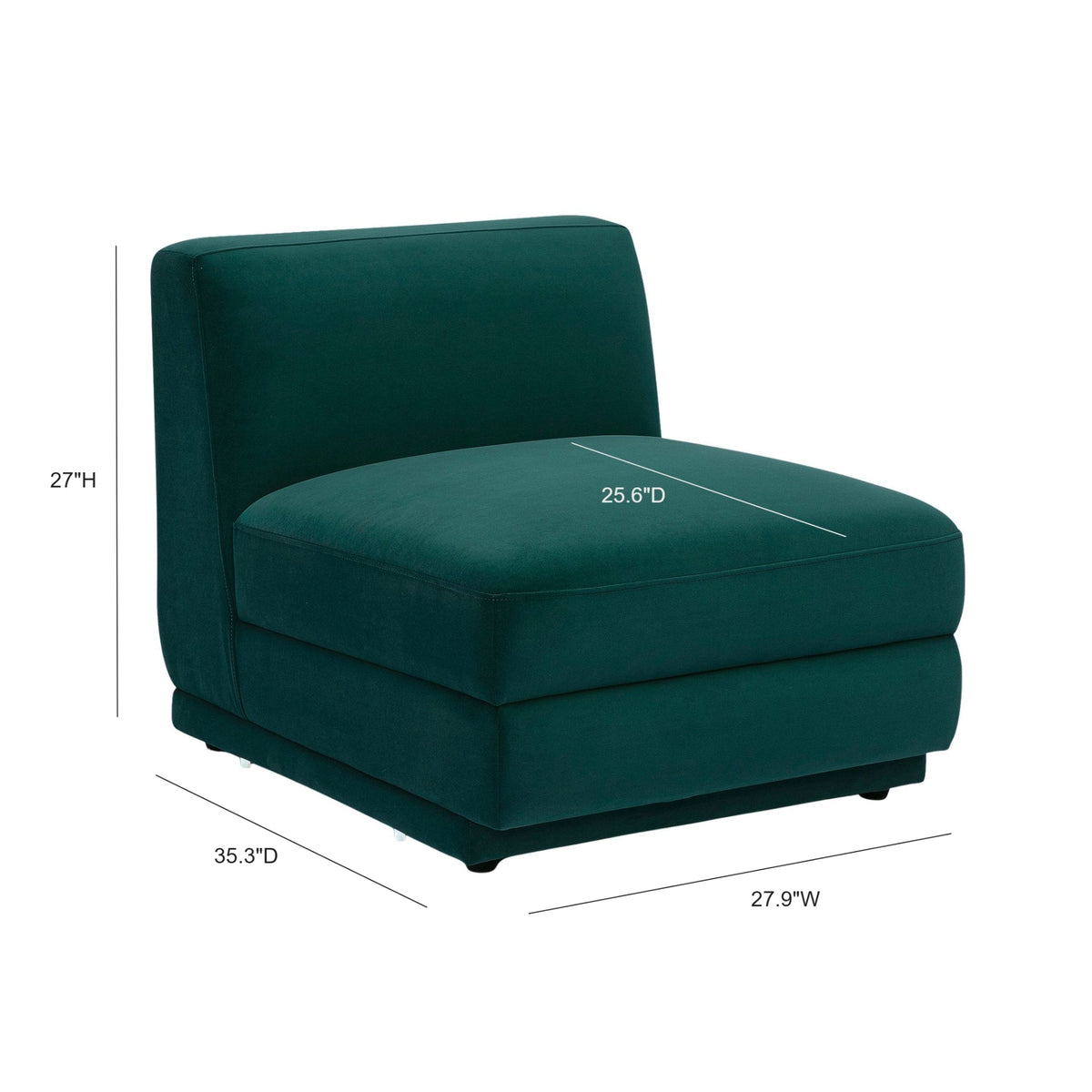 Perry Deep Green Performance Velvet Modular Armless Chair by TOV Furniture – photo 6 of 6