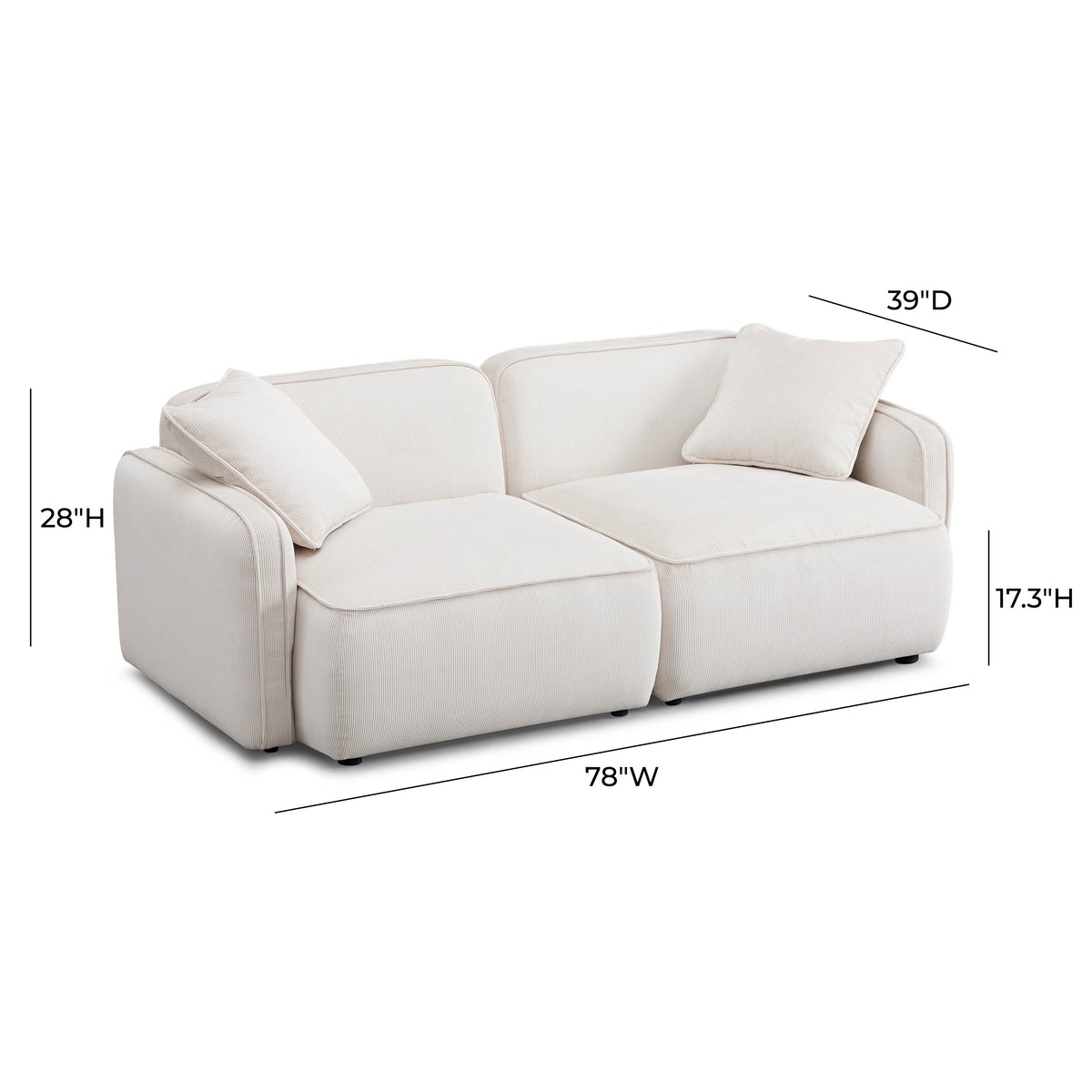 Travie White Sand Performance Corduroy Velvet Modular Loveseat by TOV Furniture – photo 6 of 7