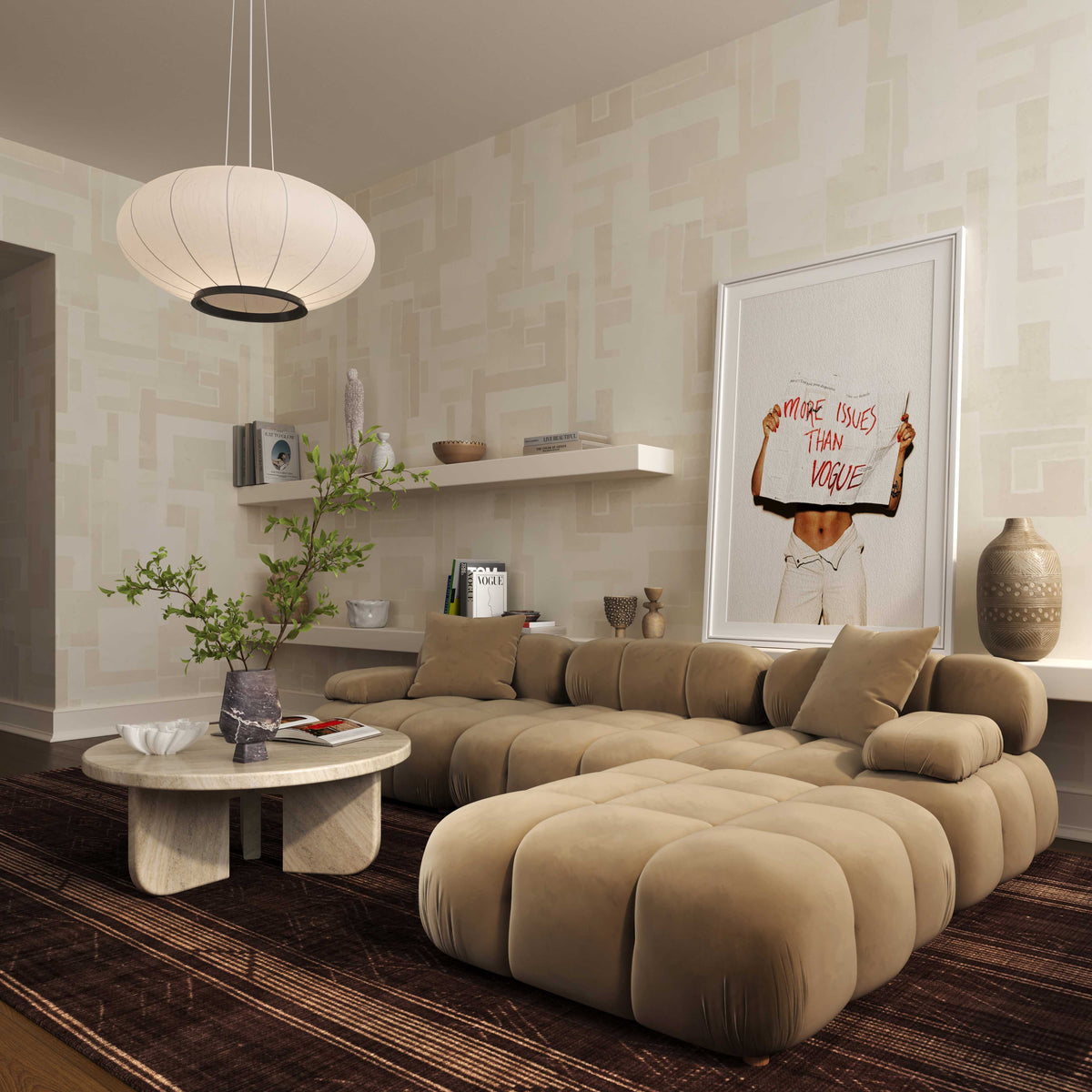 Calliope Cafe Au Lait Performance Velvet Modular Ottoman by TOV Furniture – photo 2 of 5