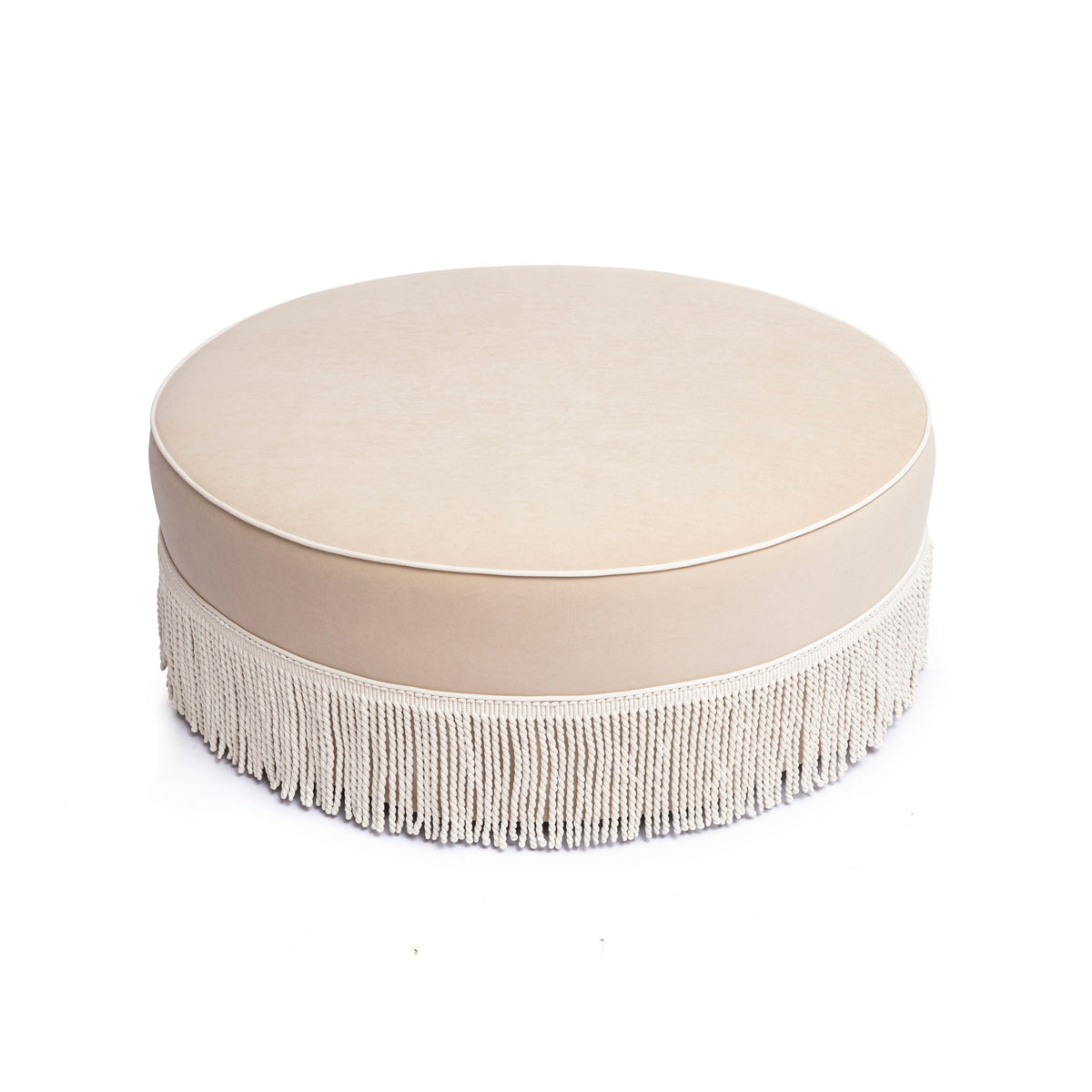 Tassy Tan Tasseled Round Ottoman by TOV Furniture – photo 4 of 7