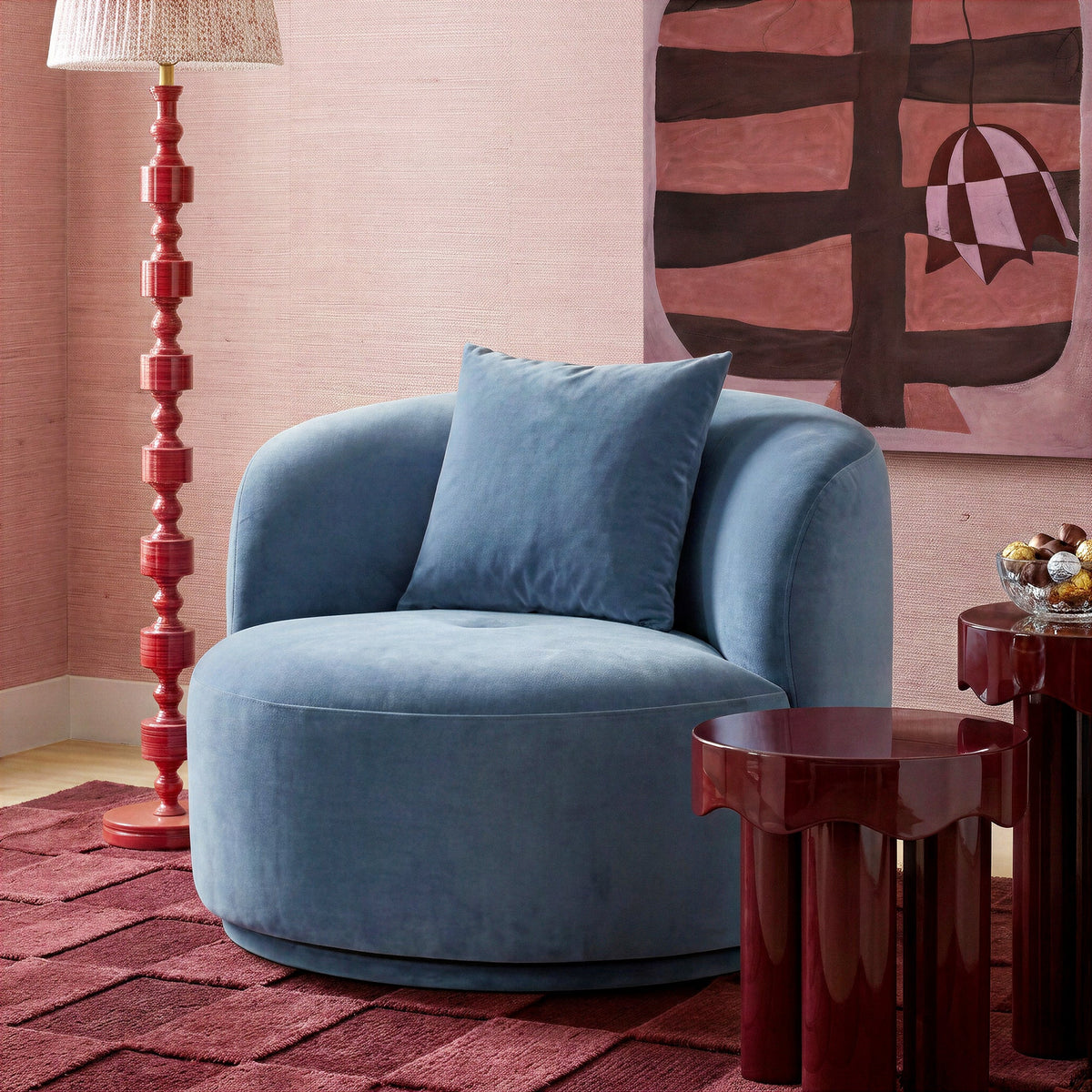 Fickle Blue Stone Velvet Swivel Accent Chair by TOV Furniture – photo 2 of 8