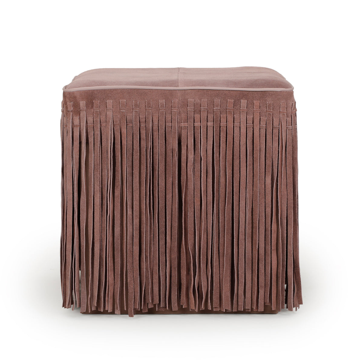Daphne Square Dusty Pink Suede Fringe Ottoman by TOV Furniture – photo 1 of 6