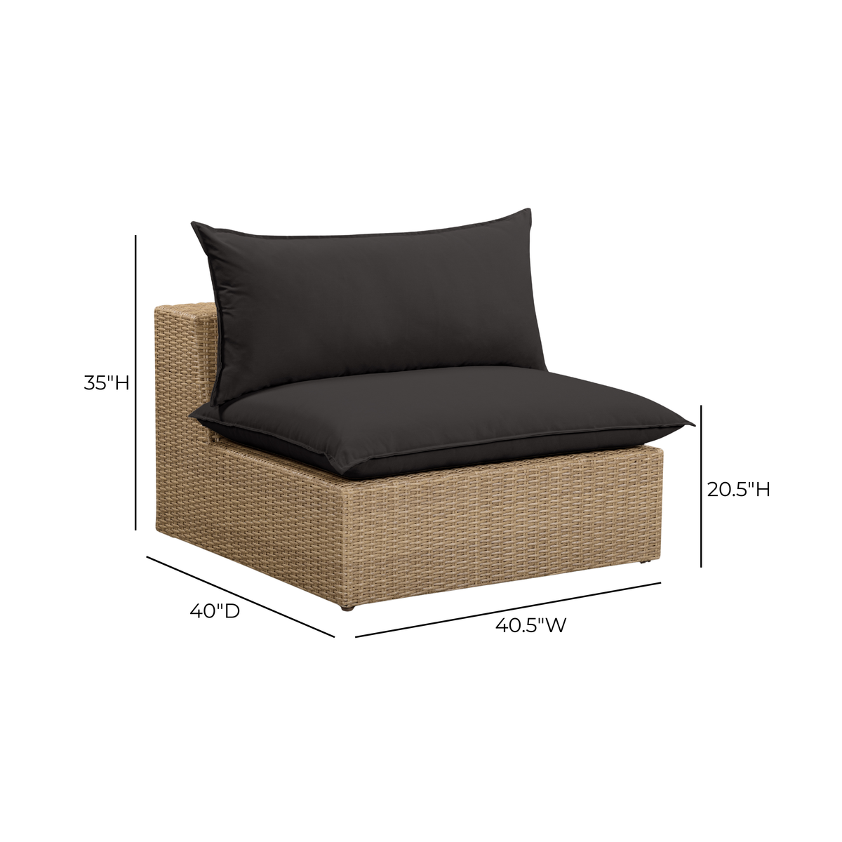 Cali Black Performance Fabric & Brown Wicker Outdoor Armless Chair by TOV Furniture – photo 5 of 5