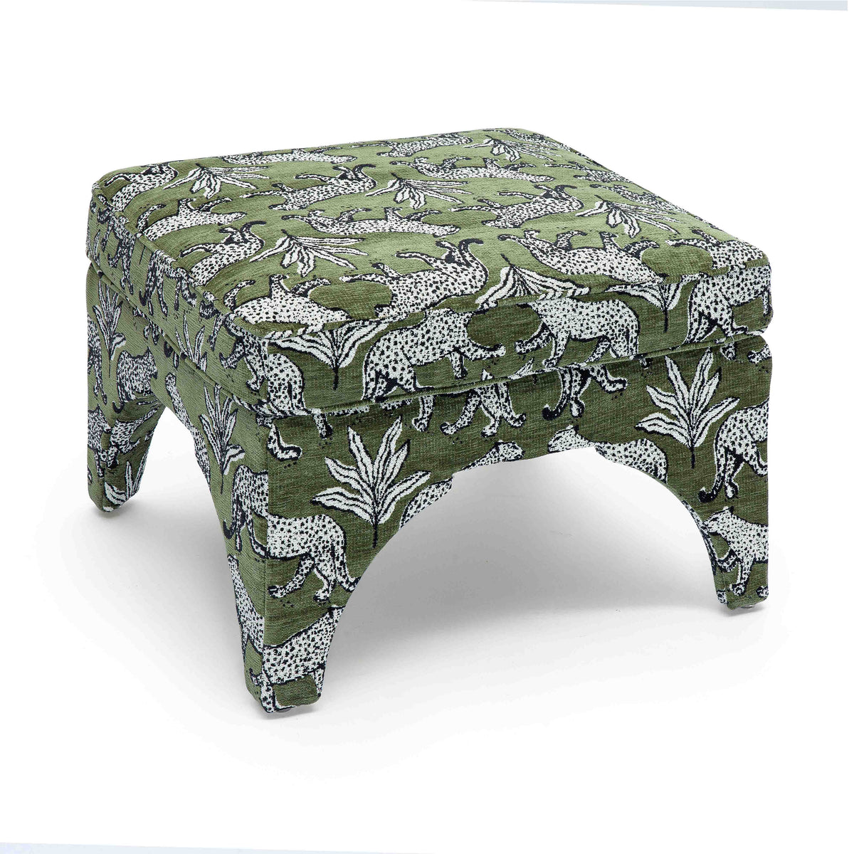 Raji Olive Green Leopard Performance Jacquard Ottoman by TOV Furniture – photo 4 of 7