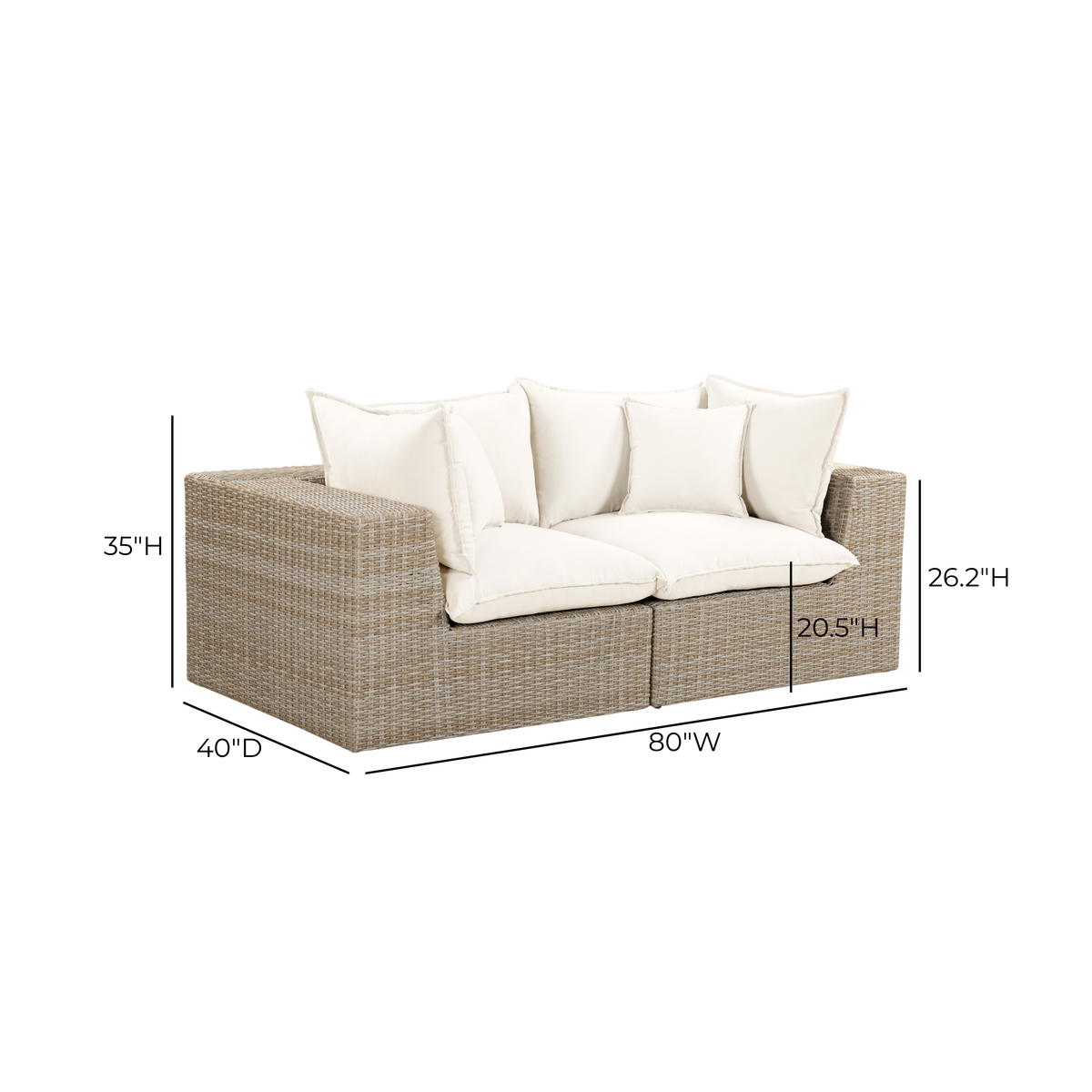 Cali Natural Performance Fabric & Natural Wicker Modular Outdoor Loveseat by TOV Furniture – photo 6 of 6