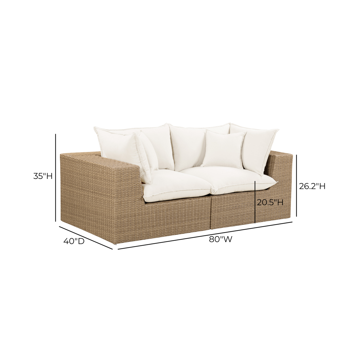Cali Natural Performance Fabric & Brown Wicker Modular Outdoor Loveseat by TOV Furniture – photo 6 of 6