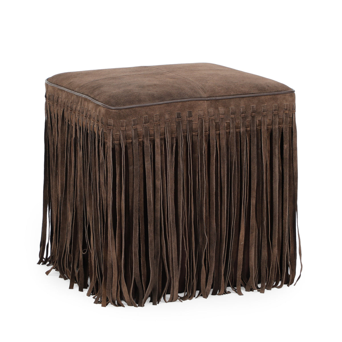 Daphne Square Chocolate Brown Suede Fringe Ottoman by TOV Furniture – photo 2 of 7