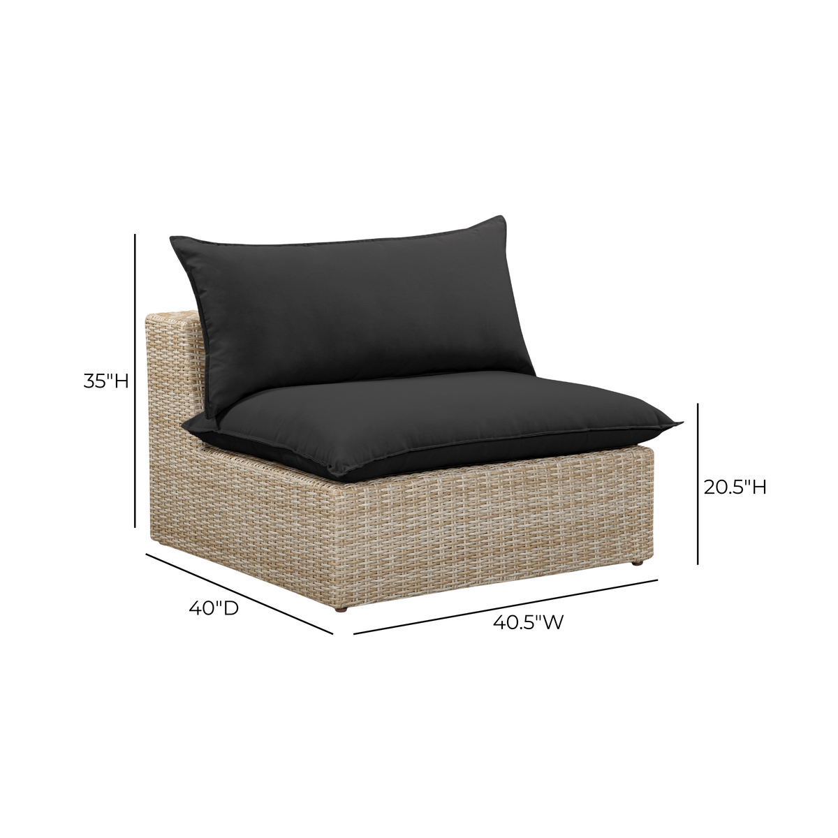 Cali Black Performance Fabric & Natural Wicker Outdoor Armless Chair by TOV Furniture – photo 6 of 6