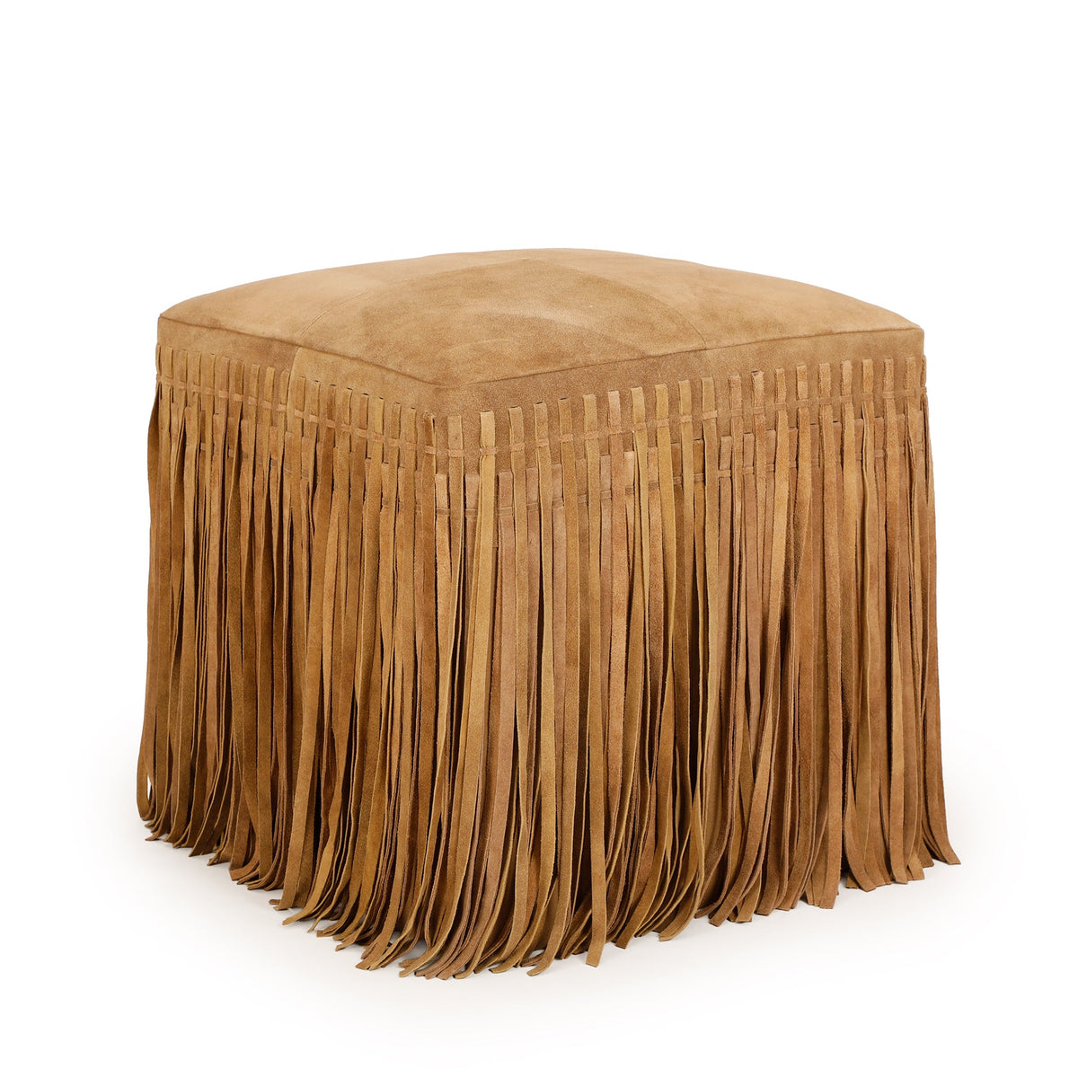 Daphne Square Saddle Brown Suede Fringe Ottoman by TOV Furniture – photo 2 of 4