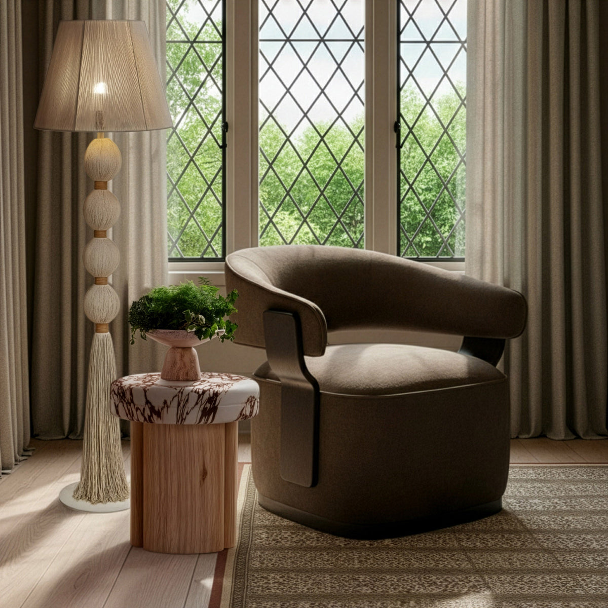 Madison Linen Performance Chenille Swivel Accent Chair in Mink by TOV Furniture – photo 2 of 8