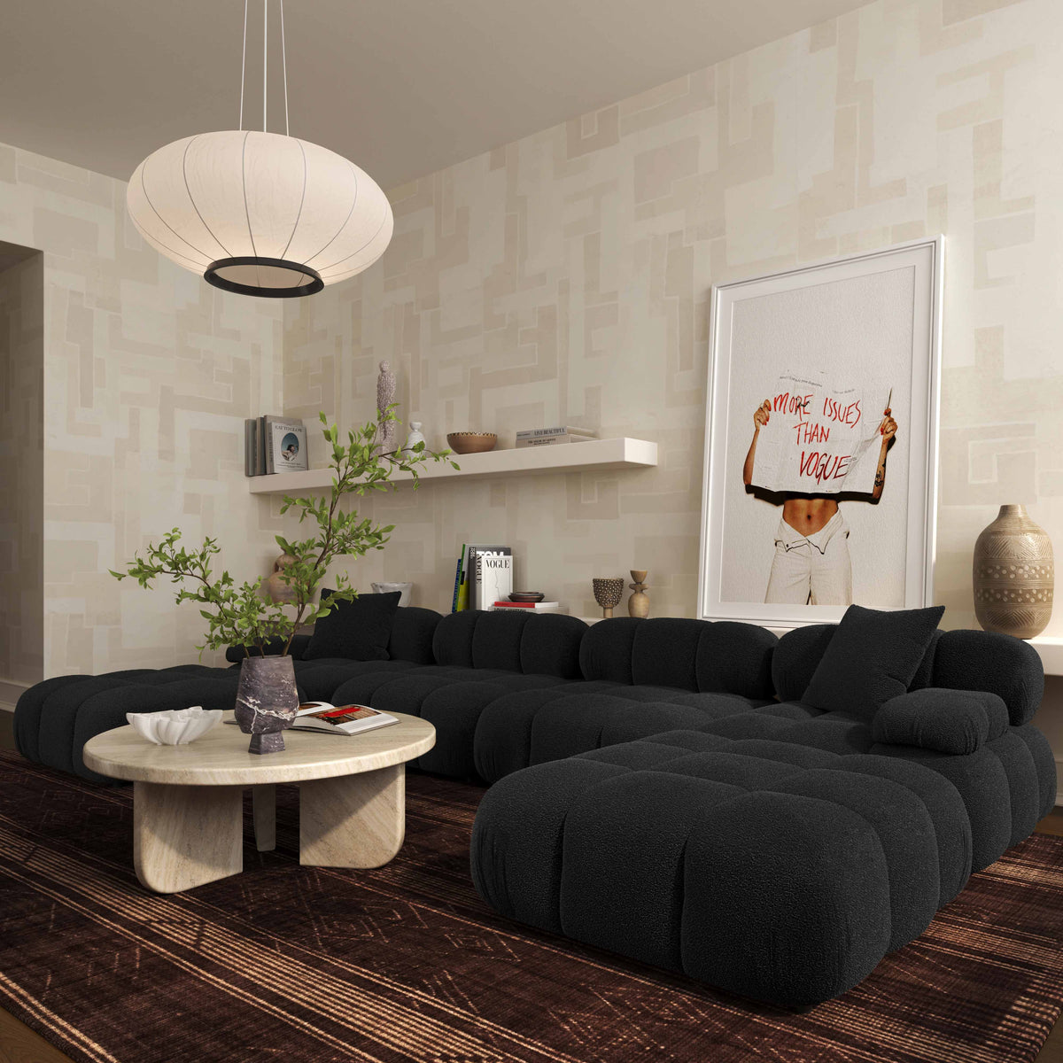 Calliope Black Performance Vegan Shearling Modular Armless Chair by TOV Furniture – photo 2 of 5