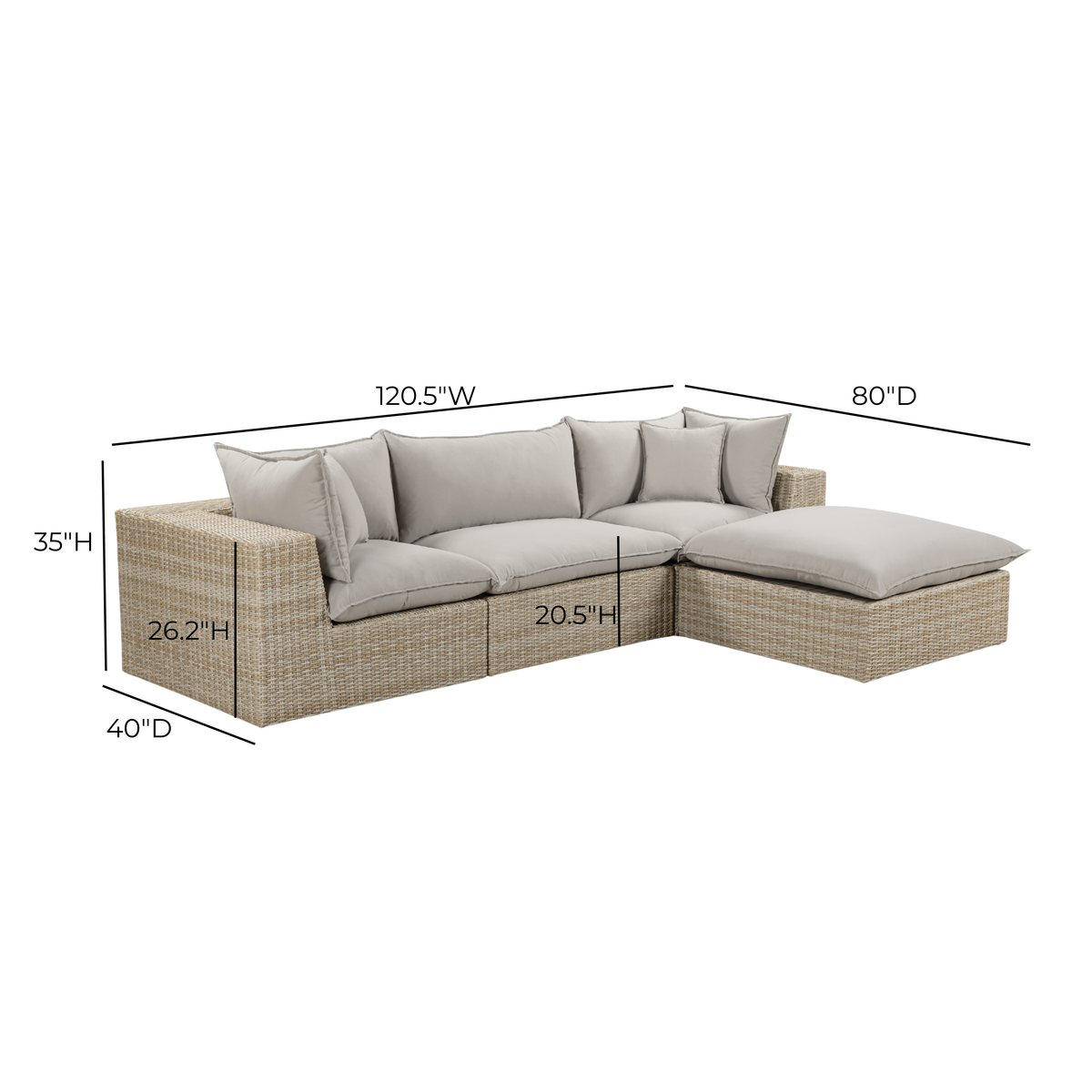 Cali Light Gray Fabric & Natural Wicker Modular Outdoor Sectional by TOV Furniture – photo 7 of 7