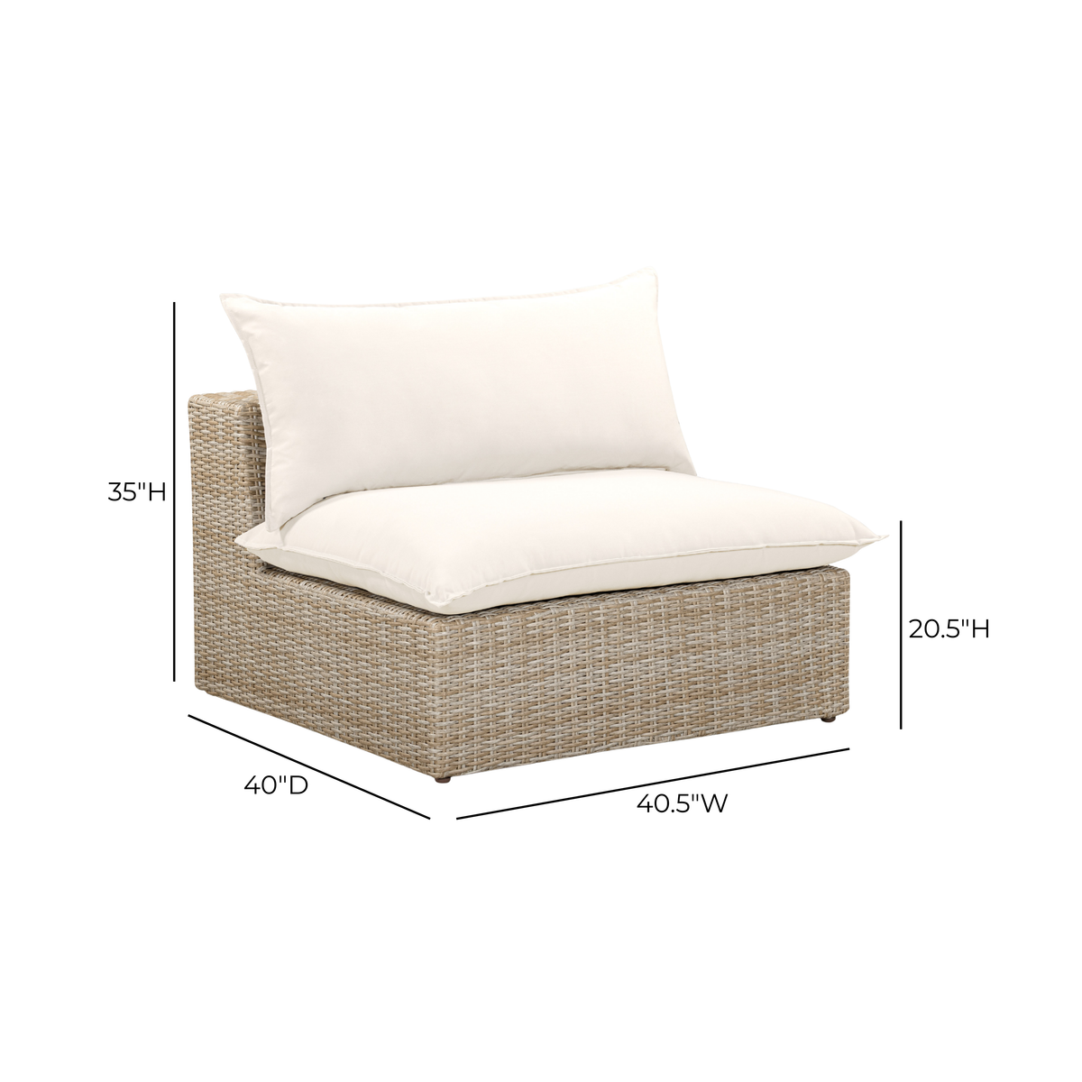 Cali Natural Performance Fabric & Natural Wicker Outdoor Armless Chair by TOV Furniture – photo 5 of 5