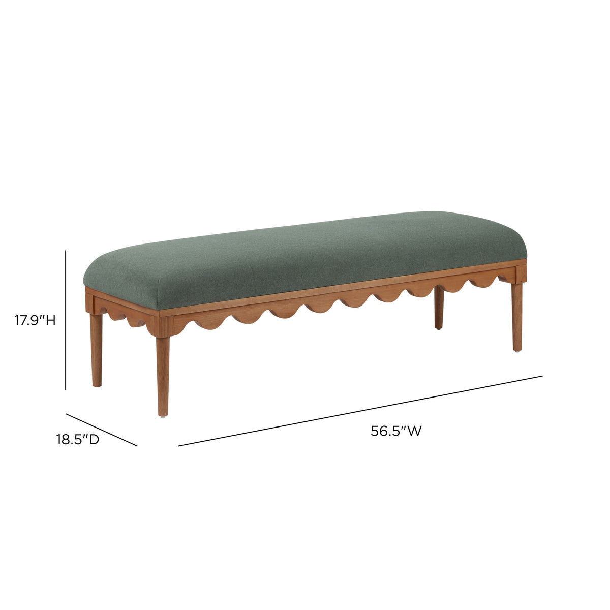 Oodle 56.5" Green Vegan Mohair Bench in Walnut by TOV Furniture – photo 5 of 5